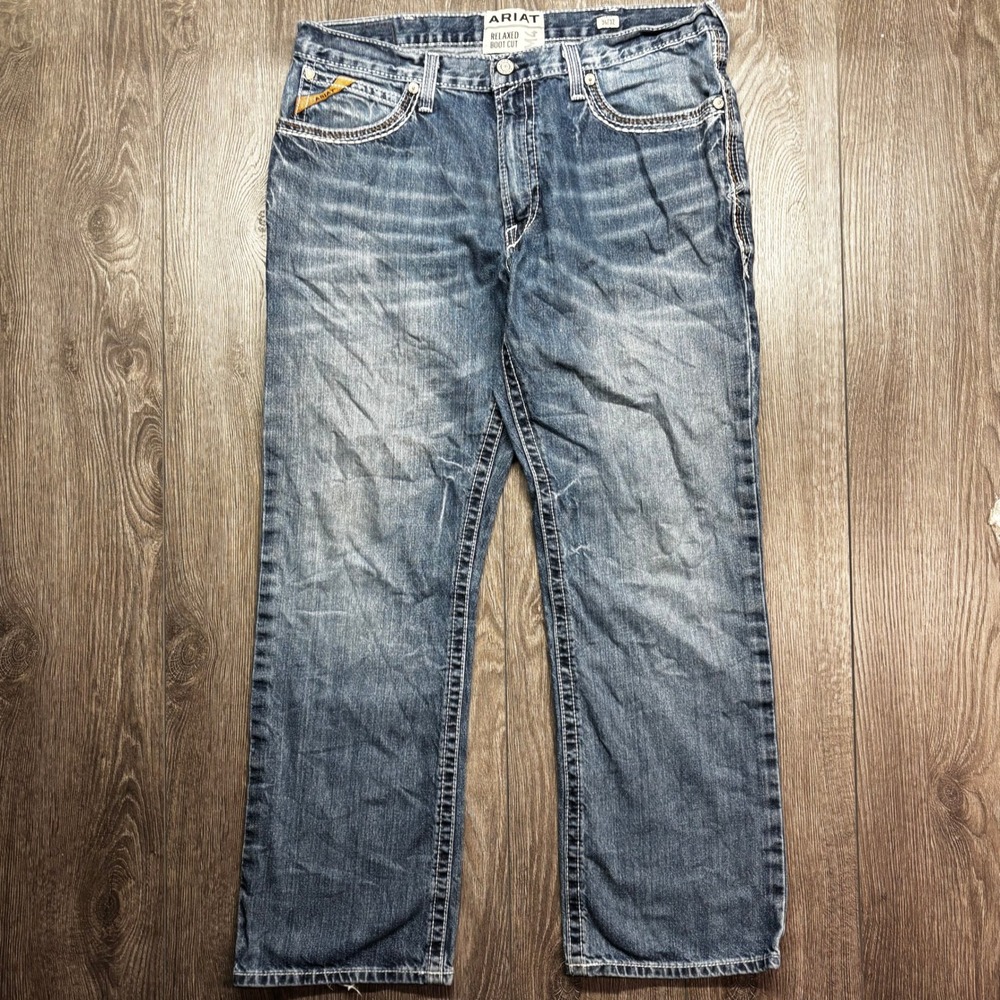Ariat M4 Relaxed Boot Cut Jeans Mens 36x32 Medium Wash Denim Blue Rugged Work